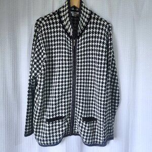 Alia Cardigan Sweater Womens XL Black and White Houndstooth Full Zip